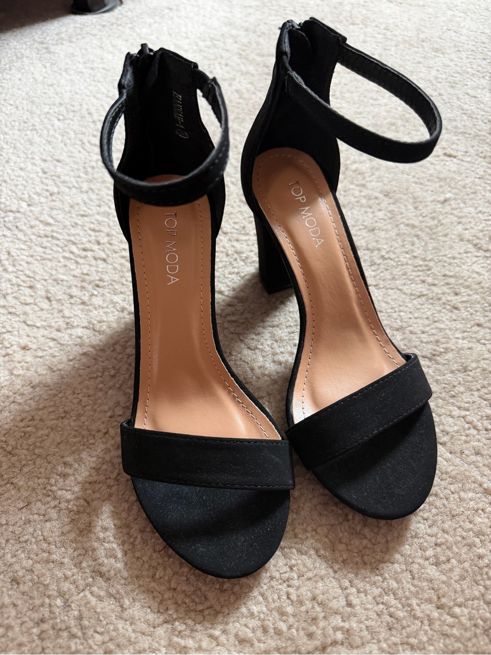 TOP Moda Black Open-Toe Ankle Strap Block Heels